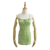 cute outfits fall Summer Low-Cut Sexy Lace-up Sling Dress Drawstring Pleated Hip Tight Waist Skirt